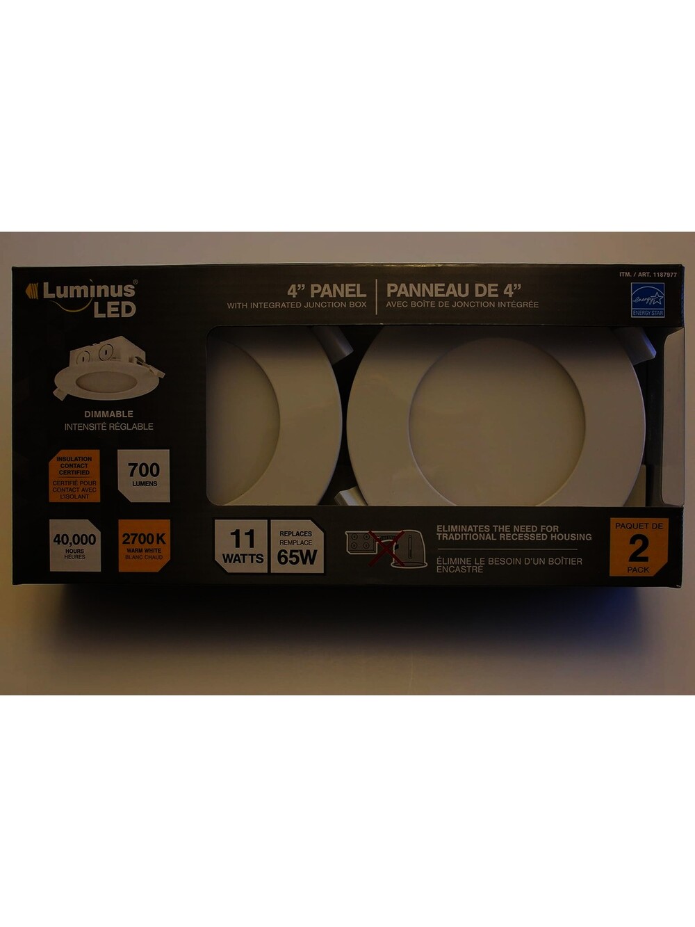 Luminus 8.5w 4 in. LED Slim Panel with Integrated Junction Box, 2-pack